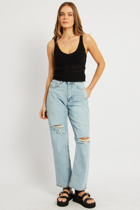 Black Fashion Knit Top Sleeveless