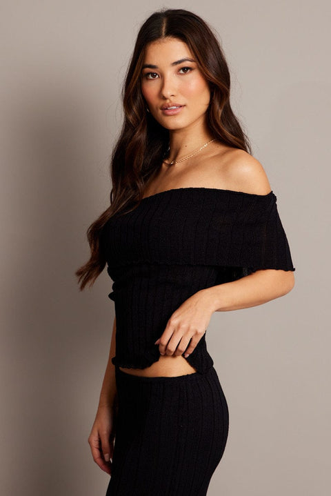 Black Off shoulder Knit Top