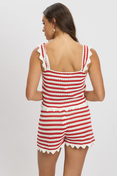 Red Stripe Crochet Knit Top