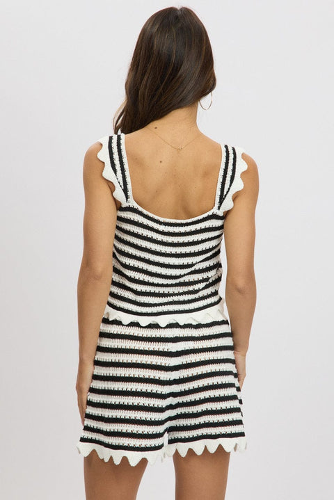 Black Stripe Crochet Knit Top