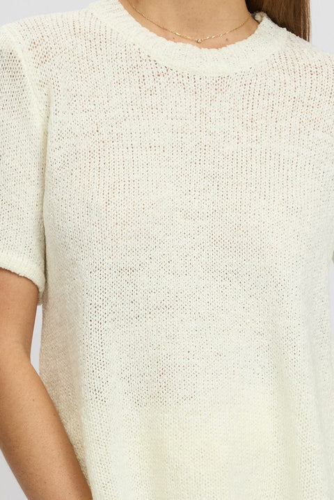 White Knit Top Short Sleeve Crew Neck