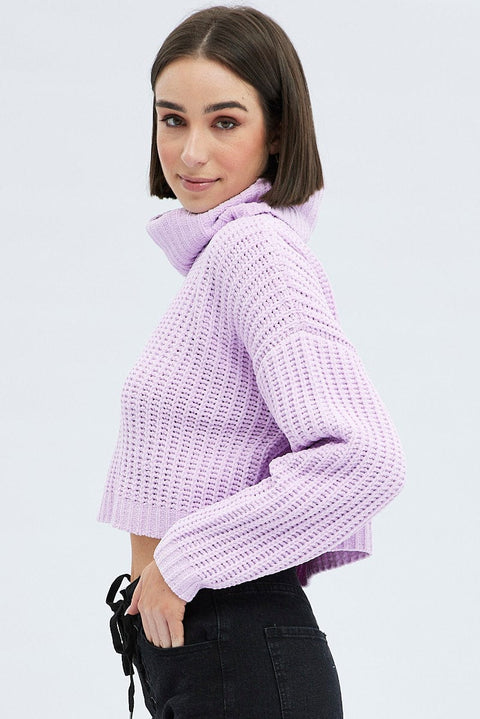 Pink Knit Jumper Turtle Neck Chenille