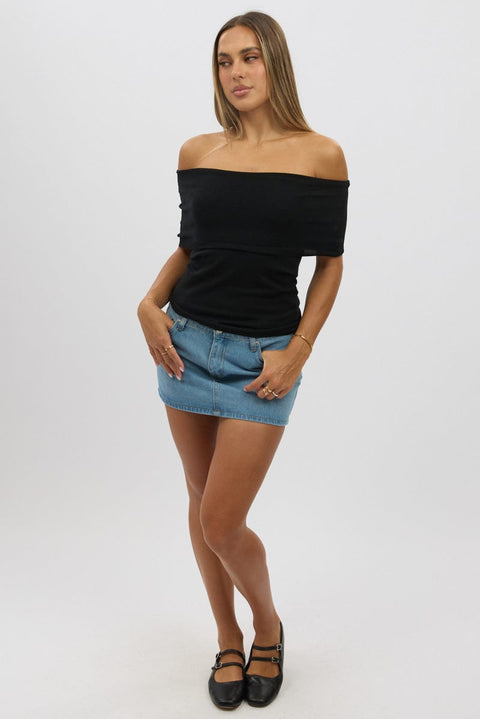 Black Bardot Knit Top Short Sleeve
