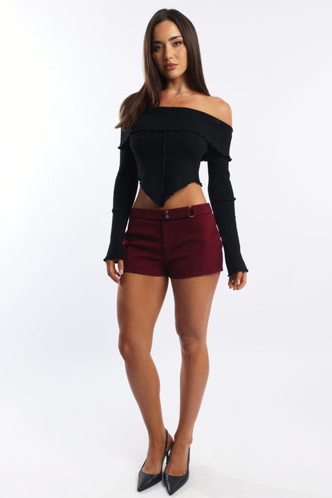 Black Bardot Knit Top Long Sleeve Open Front