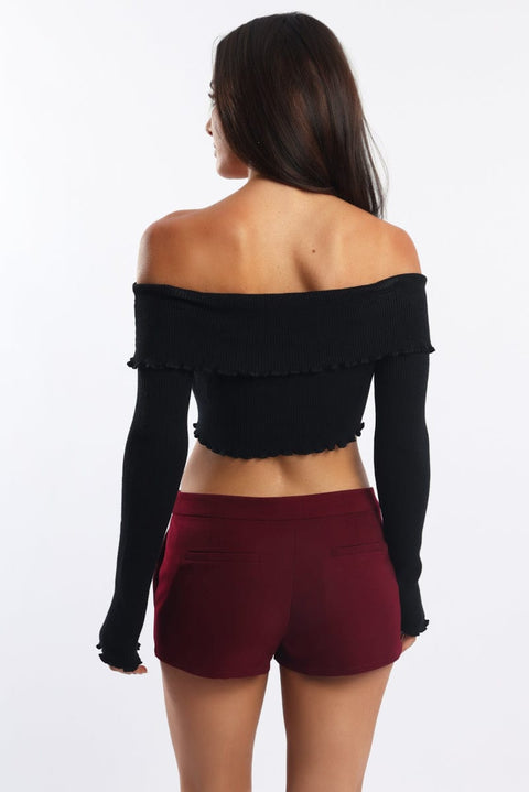 Black Bardot Knit Top Long Sleeve Open Front