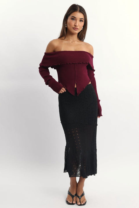 Red Bardot Knit Top Long Sleeve Open Front