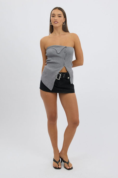 Grey Strapless Knit Top Open Front