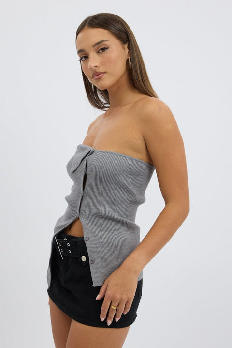Grey Strapless Knit Top Open Front