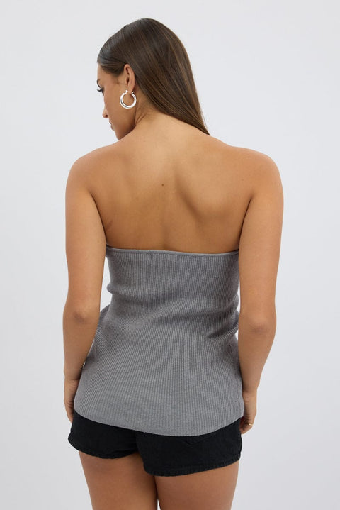 Grey Strapless Knit Top Open Front