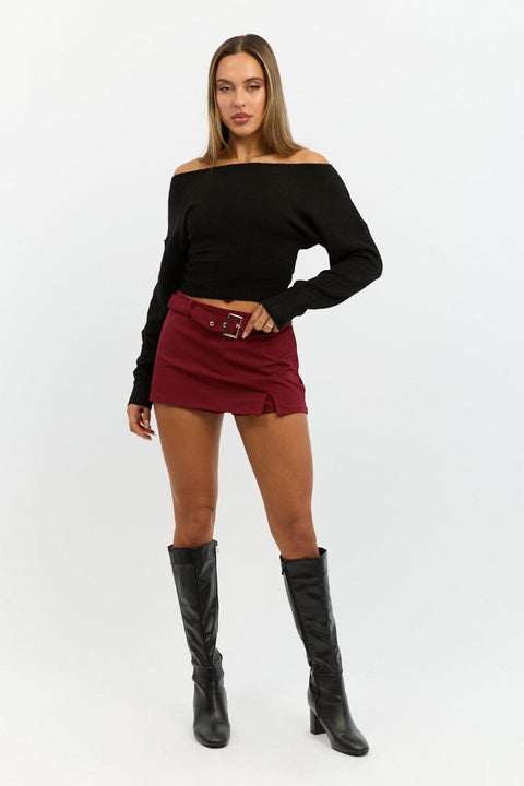 Black Knit Top Off Shoulder Long Sleeve