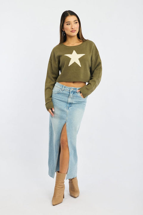 Green Star Knit Jumper Long Sleeve