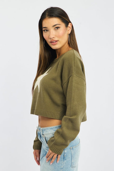 Green Star Knit Jumper Long Sleeve