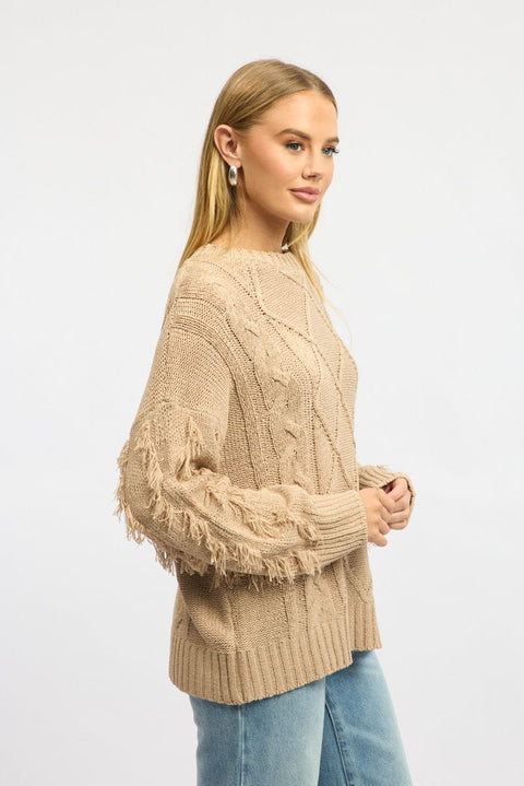 Beige Cable Knit Jumper High Neck
