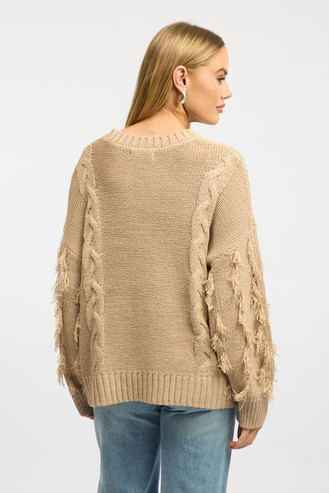 Beige Cable Knit Jumper High Neck