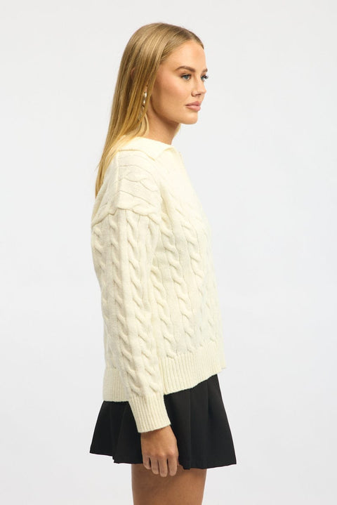 White Cable Knit Jumper V-neck