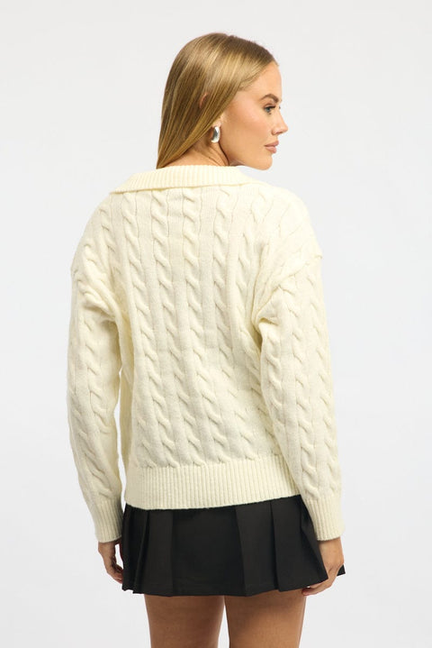 White Cable Knit Jumper V-neck