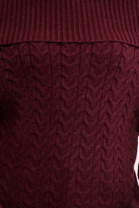 Red Bardot Knit Top Long Sleeve Cable