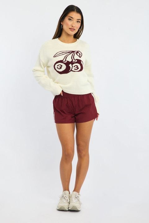 White Cherry Knit Top Long Sleeve