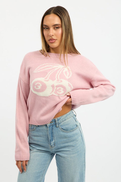 Pink Cherry Knit Top Long Sleeve