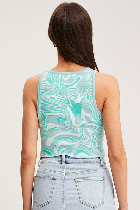 Print Knit Top Sleeveless Crop