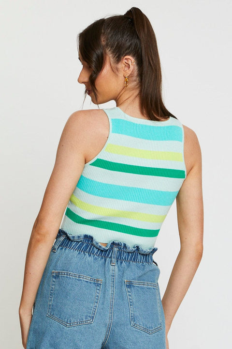 Stripe Knit Top Sleeveless Crop