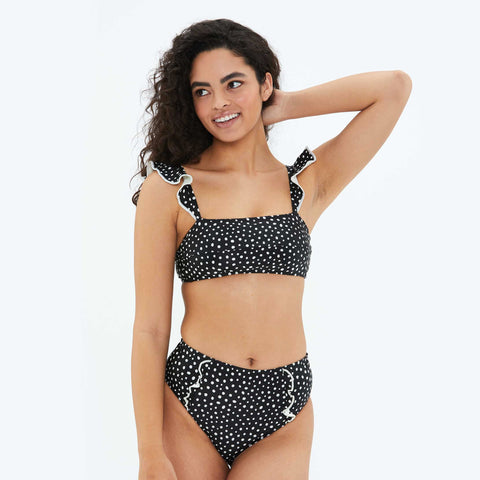 The Ruffle High Leg High Rise Bikini Bottom - On The Dot