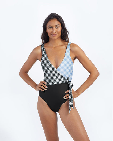 The Perfect Wrap One-Piece - Gingham in Sea Urchin & Cloud