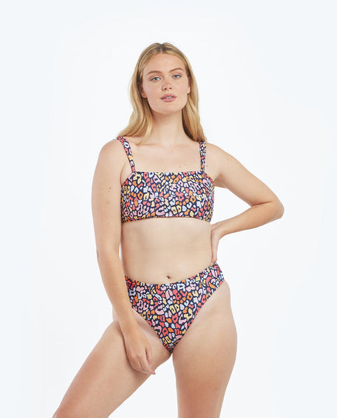 The Wide Strap Oasis Bikini Top - Multicolor Leopard