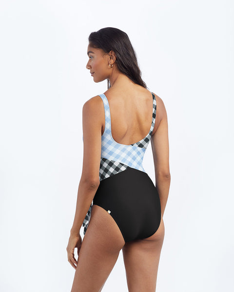 The Perfect Wrap One-Piece - Gingham in Sea Urchin & Cloud