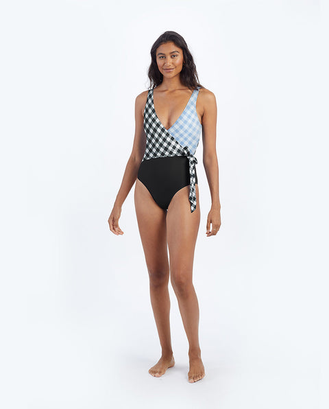 The Perfect Wrap One-Piece - Gingham in Sea Urchin & Cloud
