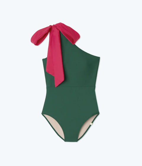 The Bow-Shoulder Ruched Sidestroke - Olive & Spritz