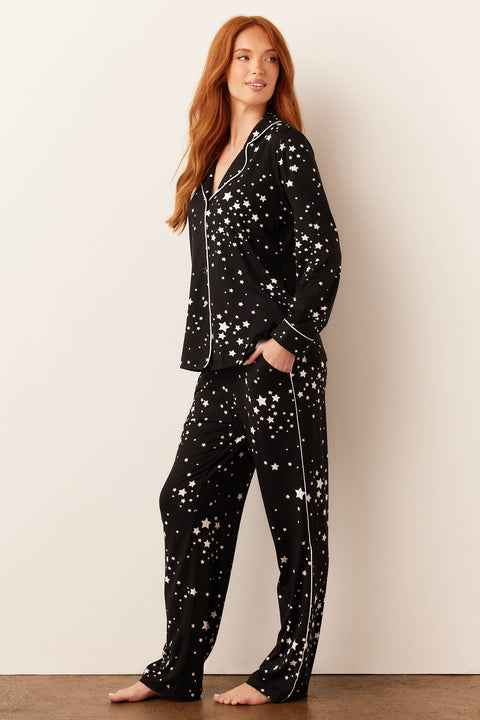 Winter Cloud Jersey PJ Set in Black Stars