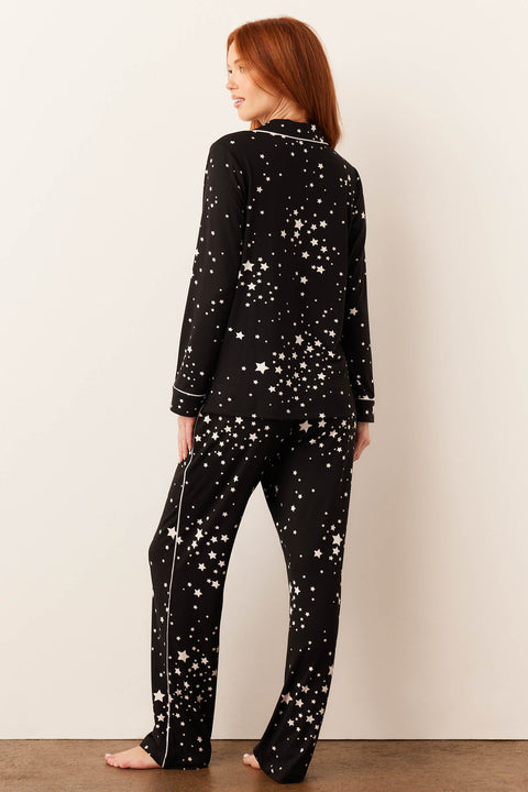Winter Cloud Jersey PJ Set in Black Stars