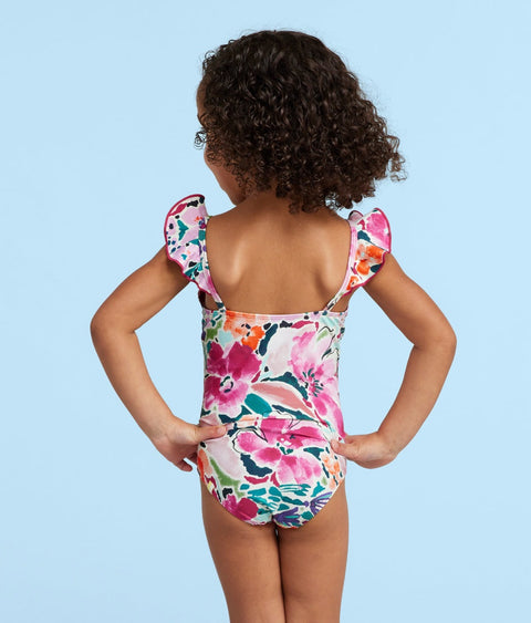 The Girls' Ruffle One Piece - Watercolor Floral in Strawberry