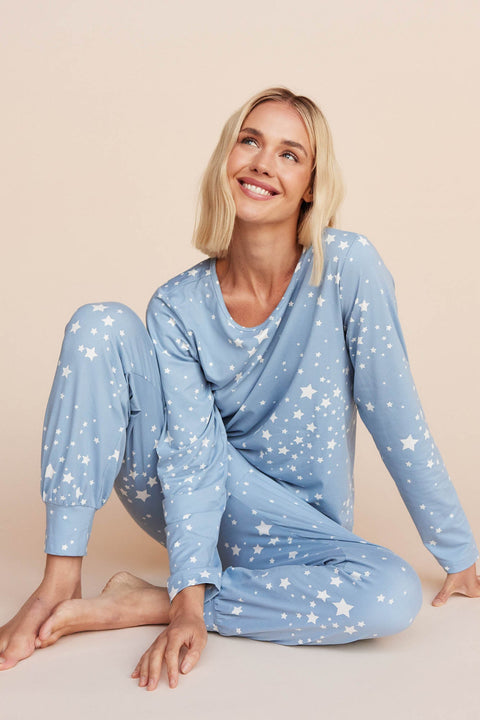 Shari Cloud Jersey PJ Set in Light Blue Stars