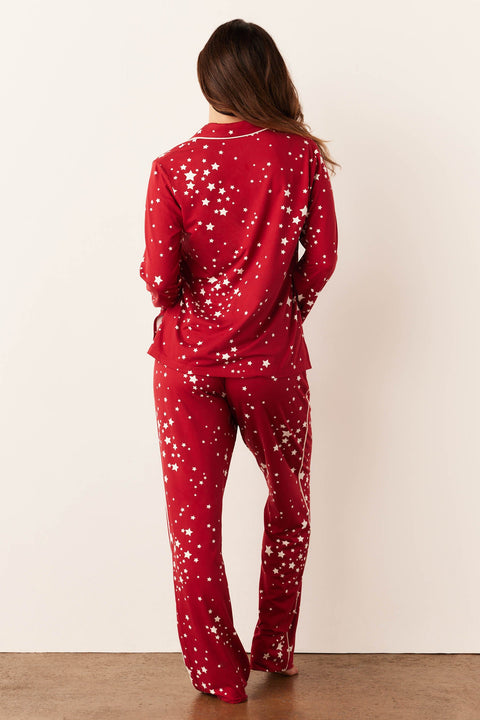 Winter Cloud Jersey PJ Set in Red Stars