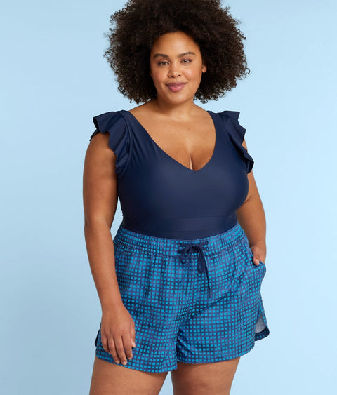 The High Tide Swim Shorts - Gingham in Deep Sea