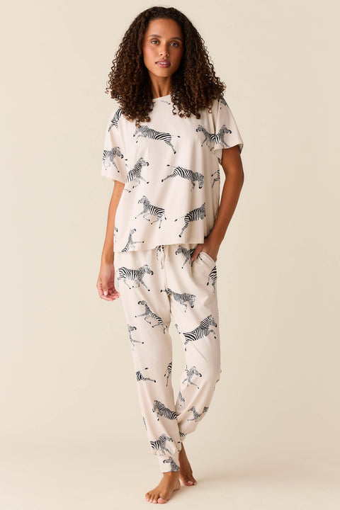 Maddie Cloud Jersey PJ Set in Animalia (Color Variation)