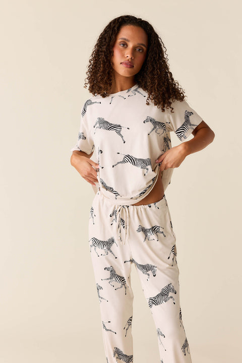 Maddie Cloud Jersey PJ Set in Animalia (Color Variation)