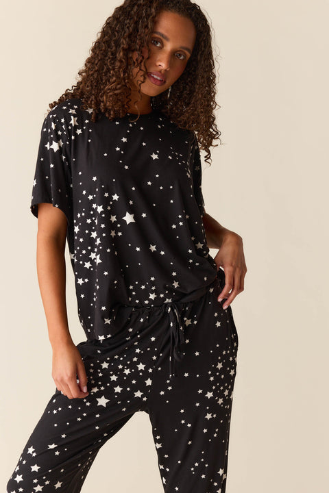 Maddie Cloud Jersey PJ Set in Black Stars