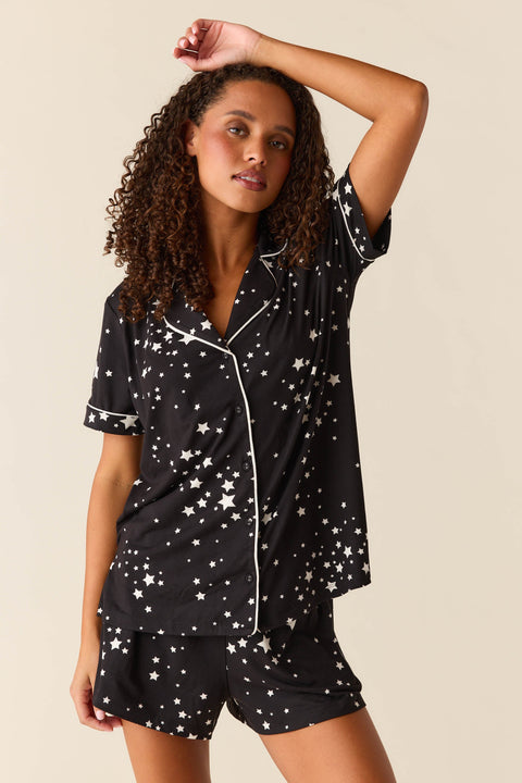 Maren Cloud Jersey PJ Set in Black Stars