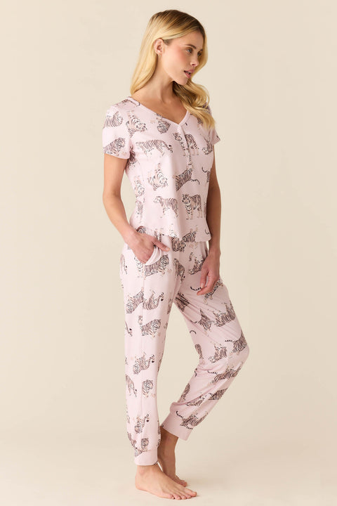 Nadia Cloud Jersey PJ Set in Tiger Lily