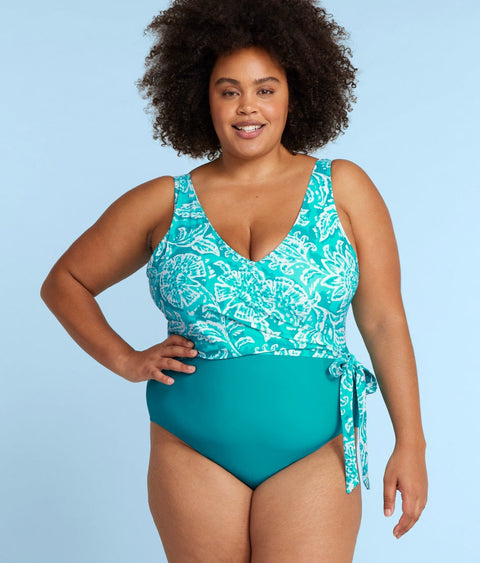 The Perfect Wrap One-Piece - Batik in Seafoam & Harbor