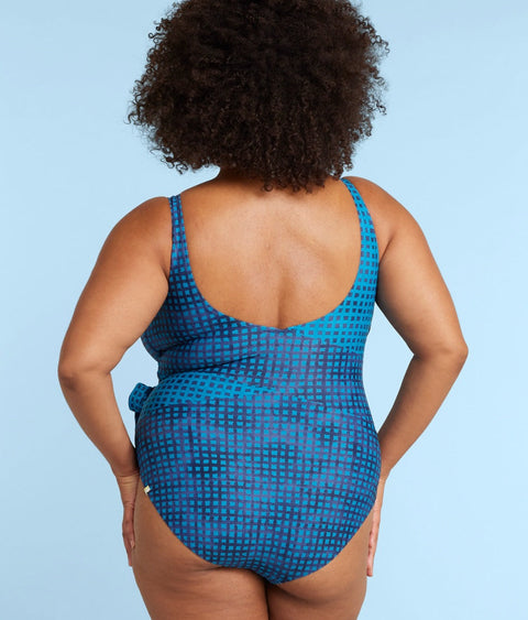 The Perfect Wrap One-Piece - Mixed Gingham in Calypso & Deep Sea