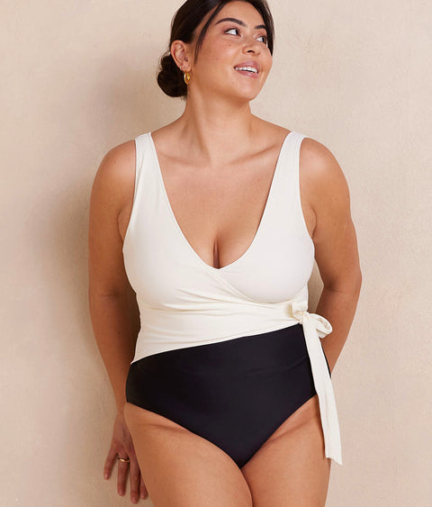 The Long Torso Perfect Wrap One Piece - Sea Urchin & White Sand