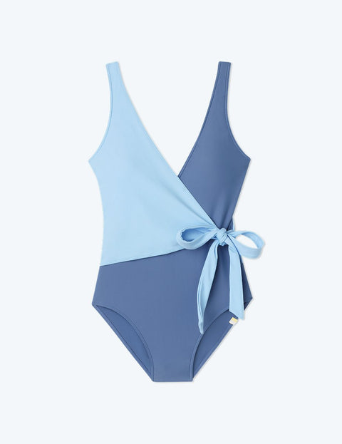 The Long Torso Perfect Wrap One Piece - Sky & Blue Mountain