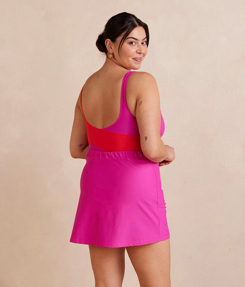 The Ruched Swim Skirt - Hibiscus