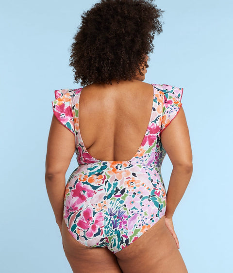 The Ruffle Backflip - Watercolor Floral in Strawberry