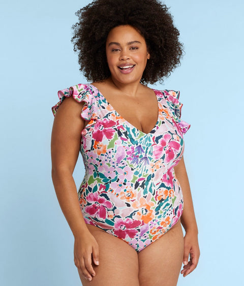 The Ruffle Backflip - Watercolor Floral in Strawberry