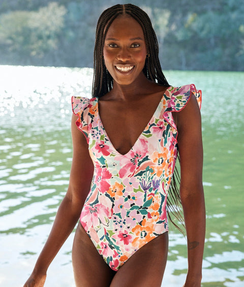 The Ruffle Backflip - Watercolor Floral in Strawberry